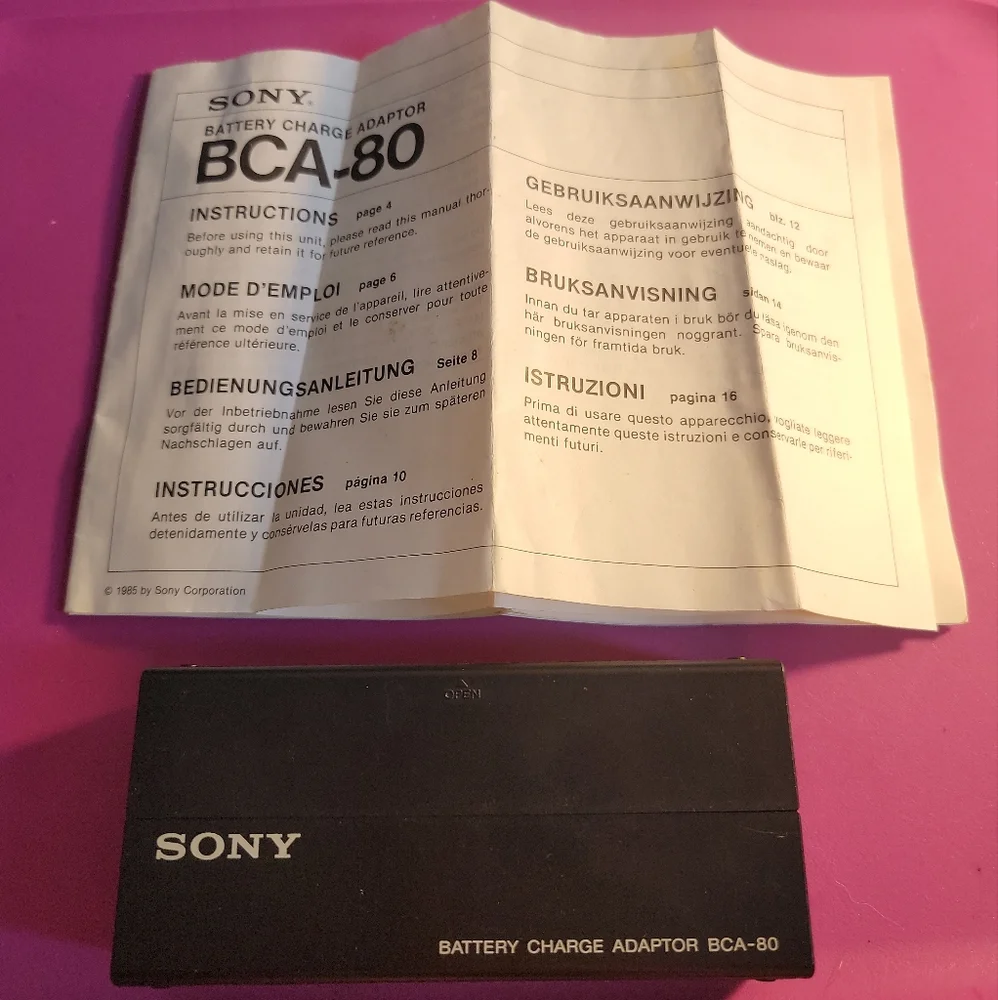 Sony BCA-80 Rapid Battery Charge Adaptor with Instructions